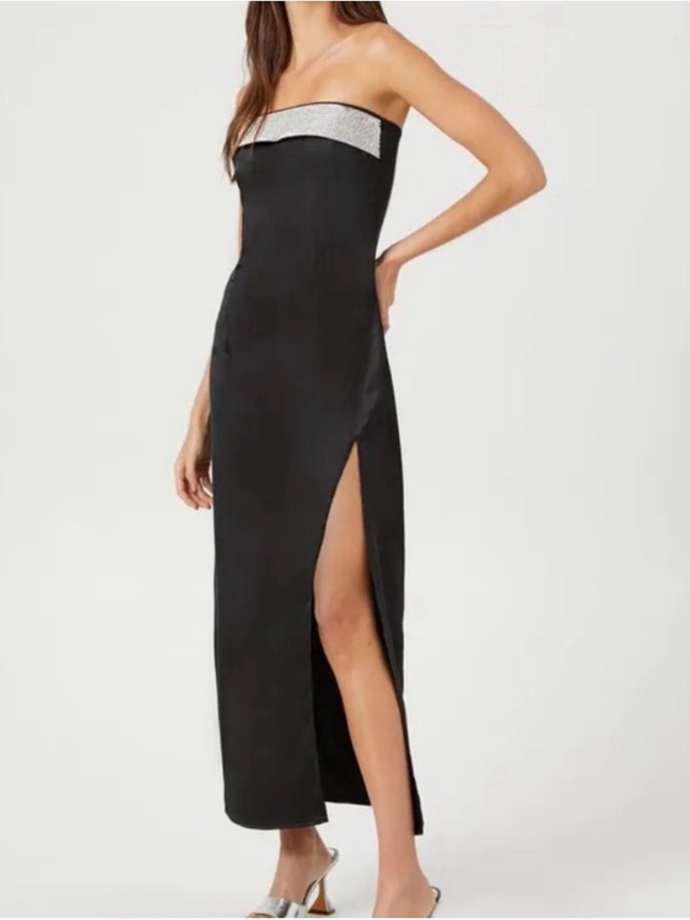 Forever 21 Satin Rhinestone Maxi Slip Dress